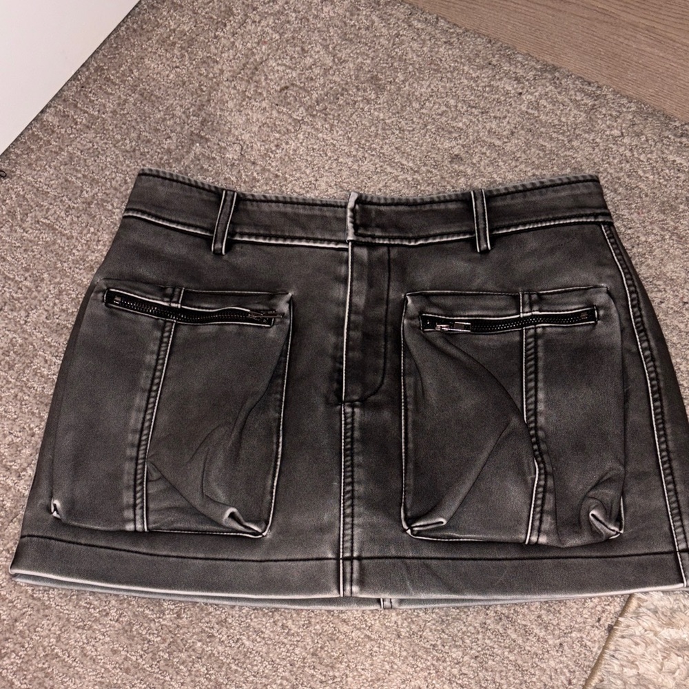 Gray Leather Mini Skirt